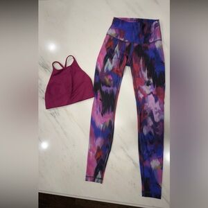 LULULEMON SET Colorful Abstract Leggings and Pink Sports Bra